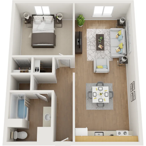 Floor plan for 1 bed, 1 bath, 460 sqft